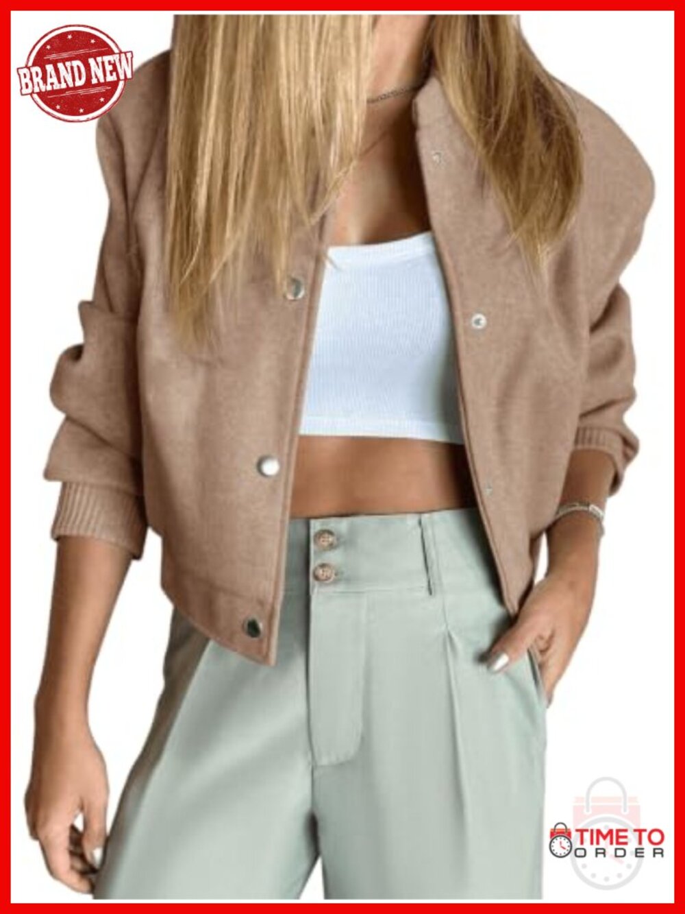 Wool Blend Cropped Bomber Jacket Varsity Short Pea Coat Button Down Casual